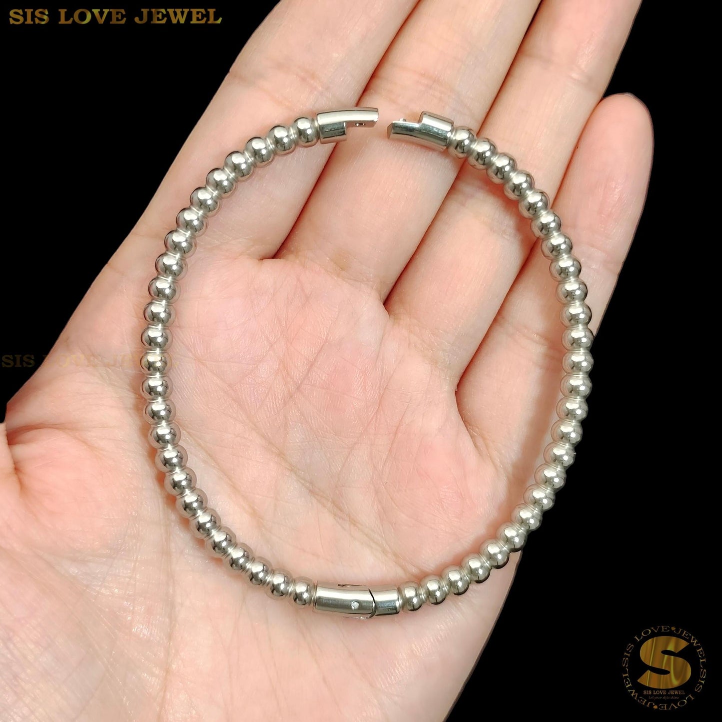 Silver Color Boba Beads Oval Bangle H084