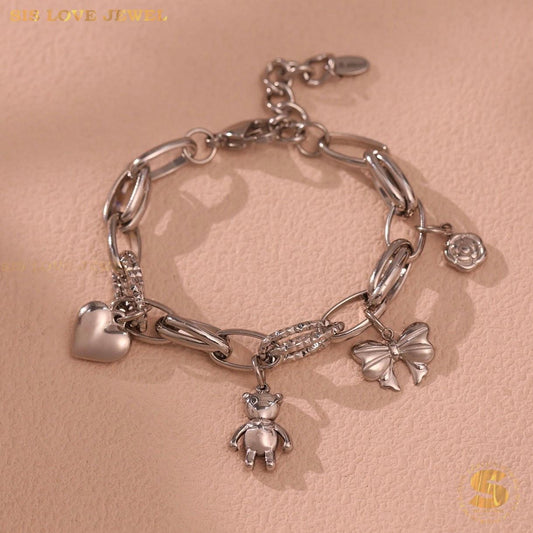 Statement Chunky Charm Bracelet B254