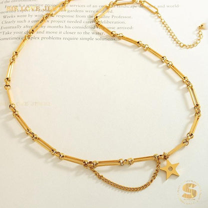 Paperclip Chain Star Necklace N023