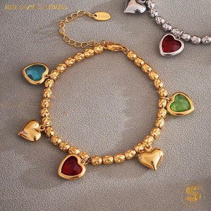 Colorful Hearts Charm Bracelet B240