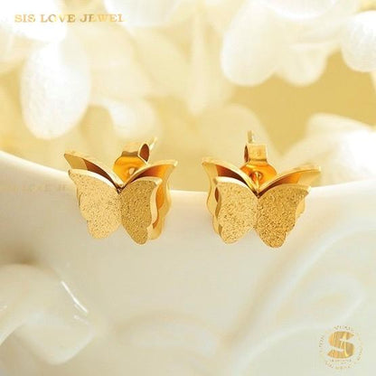 3d Gold Plated Butterfly Studs S018