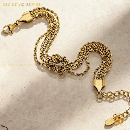 Knot Layered Chain Gold Bracelet B262