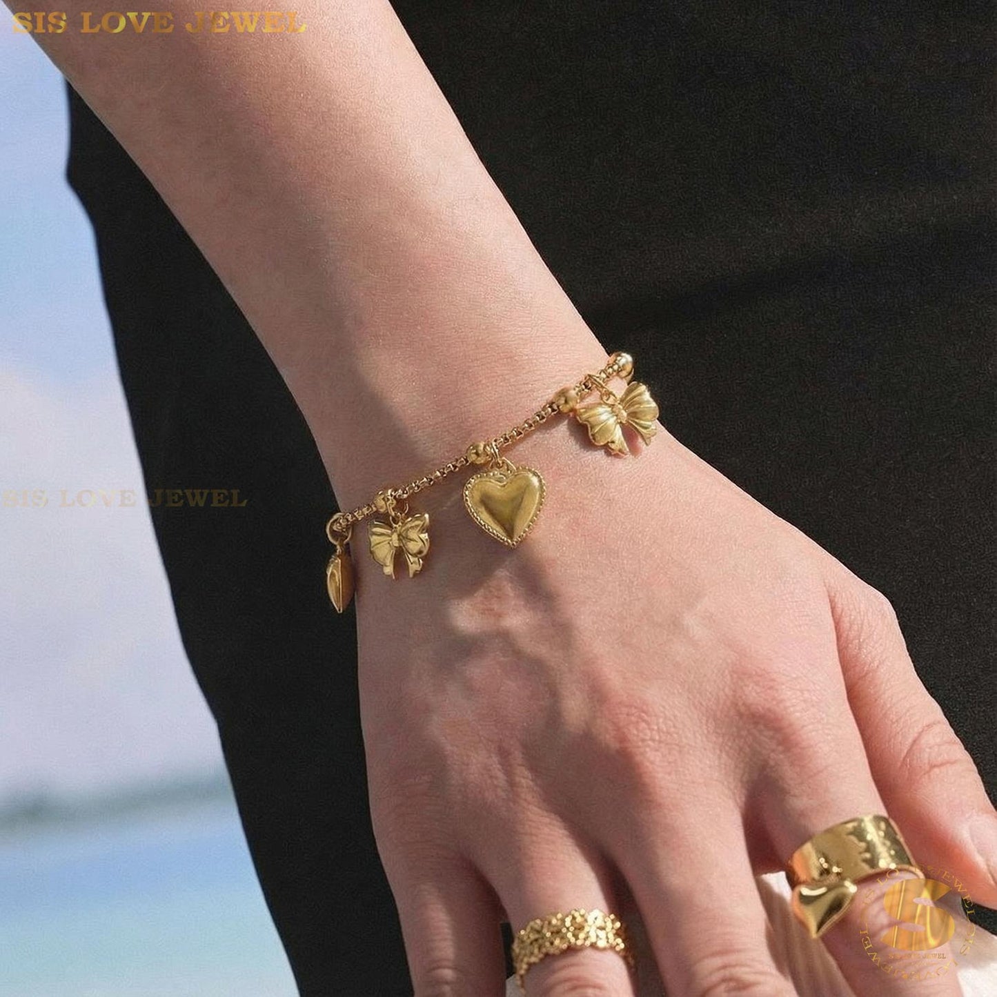 Sweet Bow & Love Charm Bracelet B256