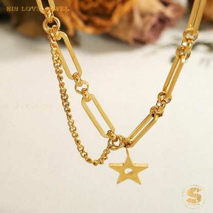 Paperclip Chain Star Necklace N023