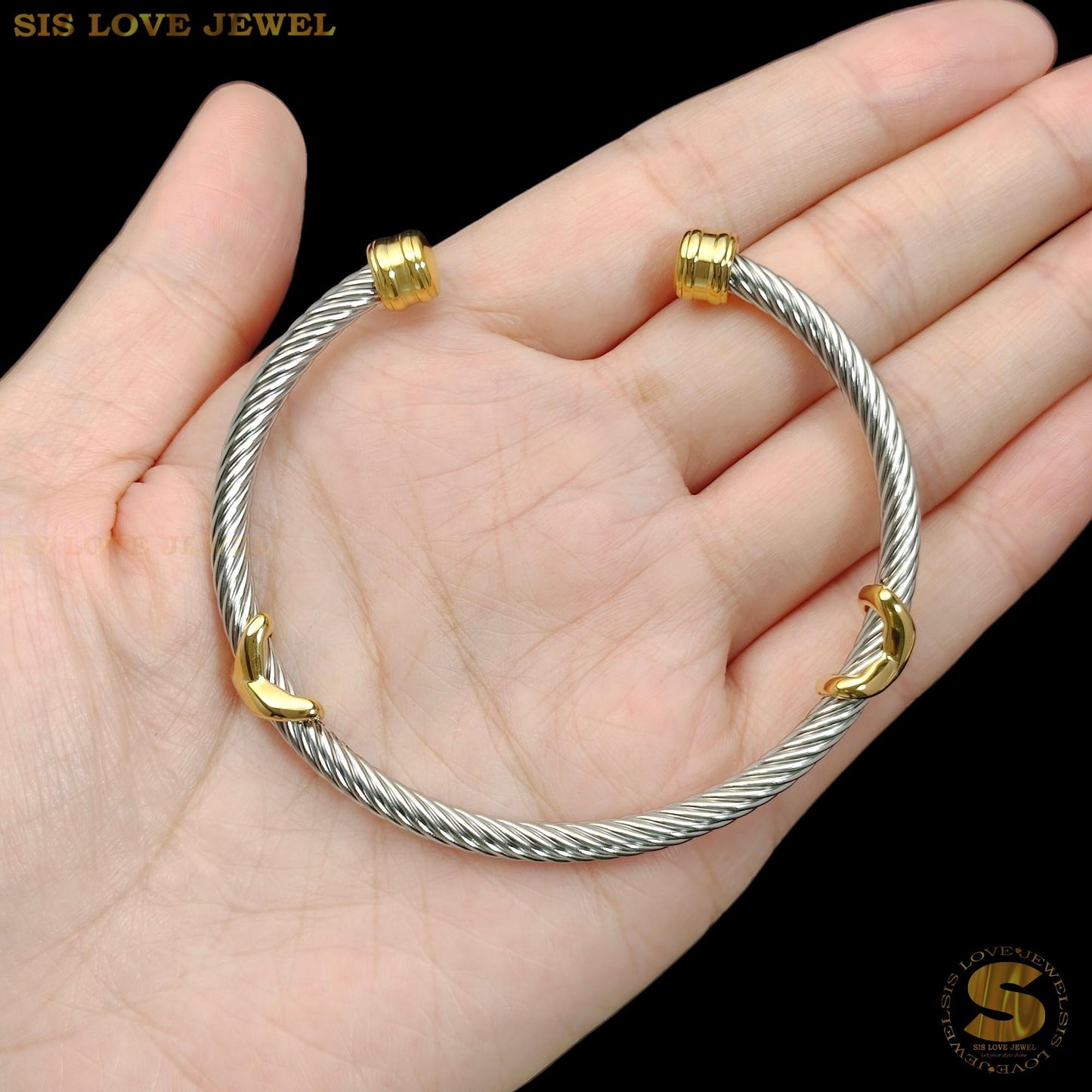 Silver Color + Gold Plated Adjustable Bangle H161