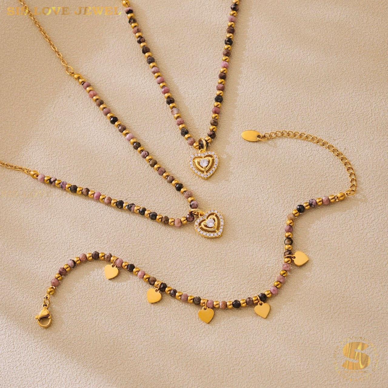 Boho 18K Gold Natural Stone Heart Set N157 B231