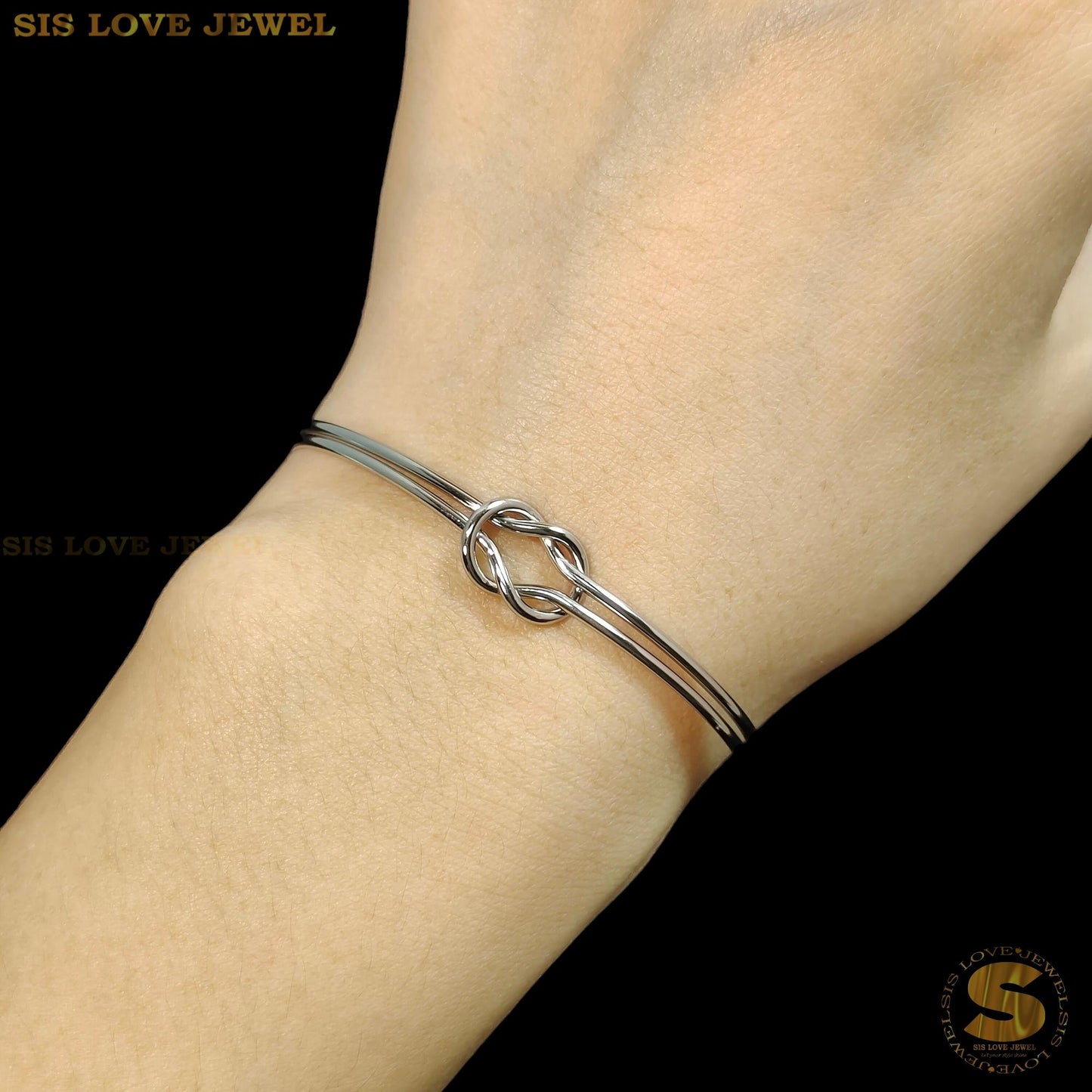 Silver Color Love Knot 2 Layers Adjustable Bangle H114