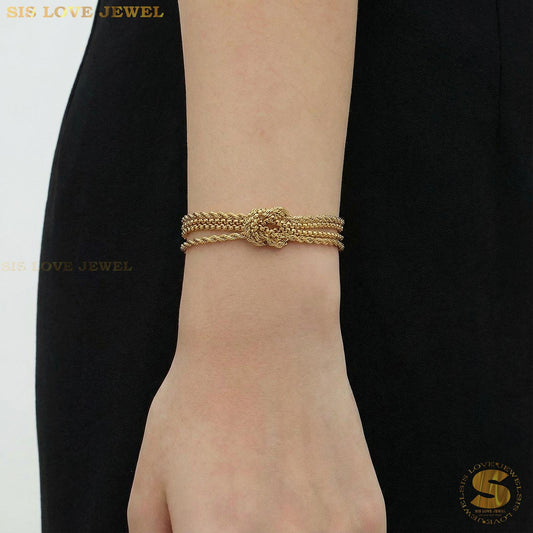 Knot Layered Chain Gold Bracelet B262
