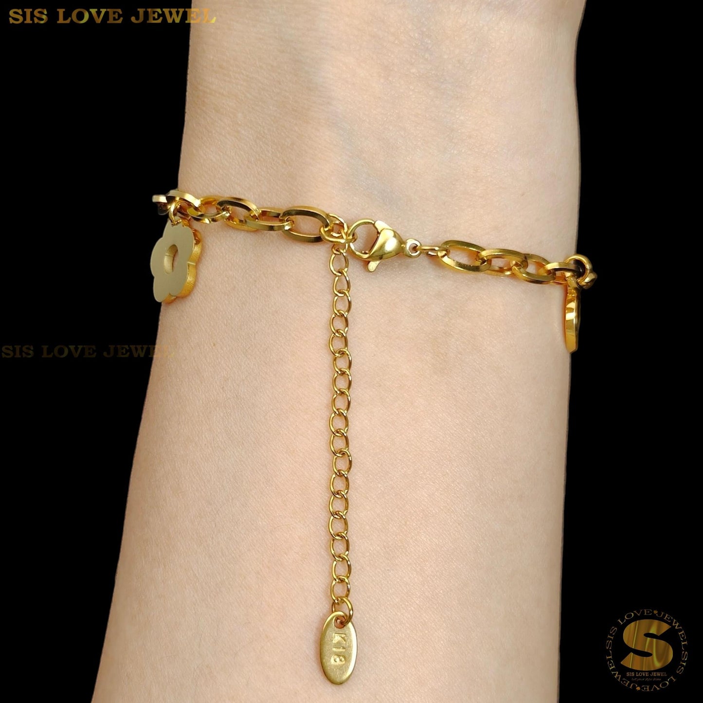 Love & Flower Charm Chain Bracelet B173