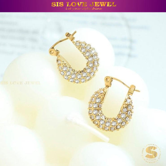 Dainty Zirconia Gold Plated Huggie Earrings S026