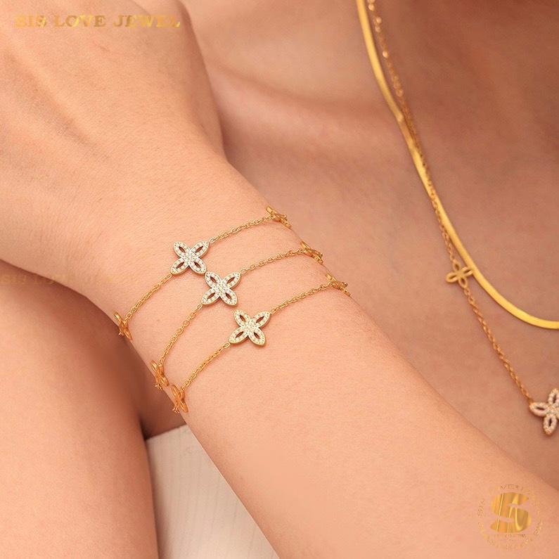 Lucky 18K Gold Clover Zircon Bracelet B242