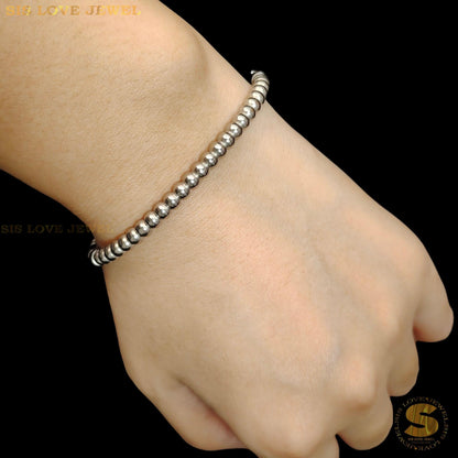 Silver Color Boba Beads Oval Bangle H084