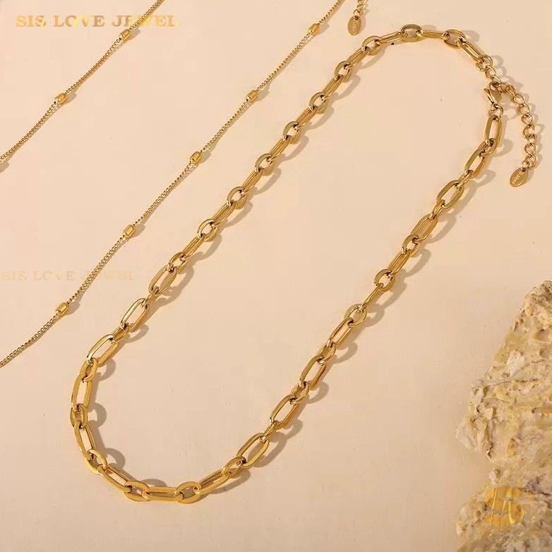 Sleek 18K Gold Layered Chain Necklace N144