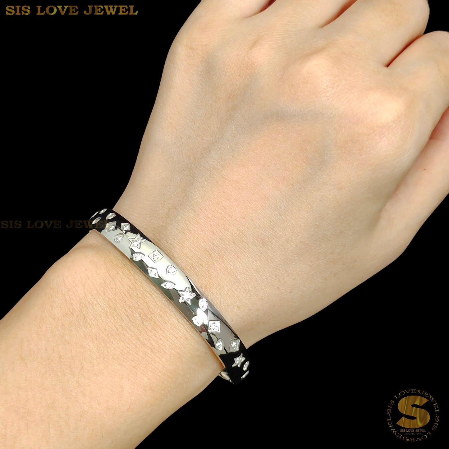 Half Row Zirconia Bangle H055 Silver