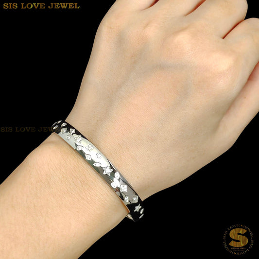 Half Row Zirconia Bangle H055 Silver