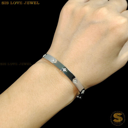 Silver Color Cubic Zirconia Star Bangle H047