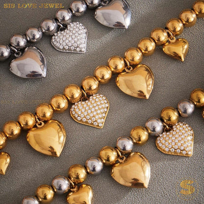 Sweet 18K Gold Heart Beaded Bracelet B244