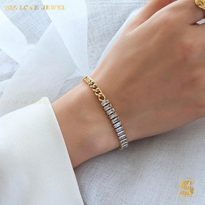 Half Row Zirconia Chain Bracelet B040