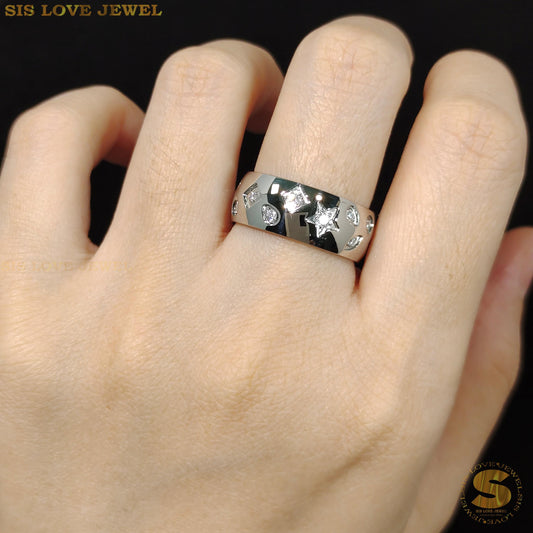 Silver Color Full Diamond Star Cubic Zirconia Ring R096