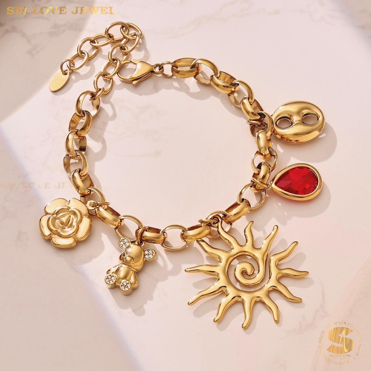 Edgy Sun Bear Charm Bracelet B265