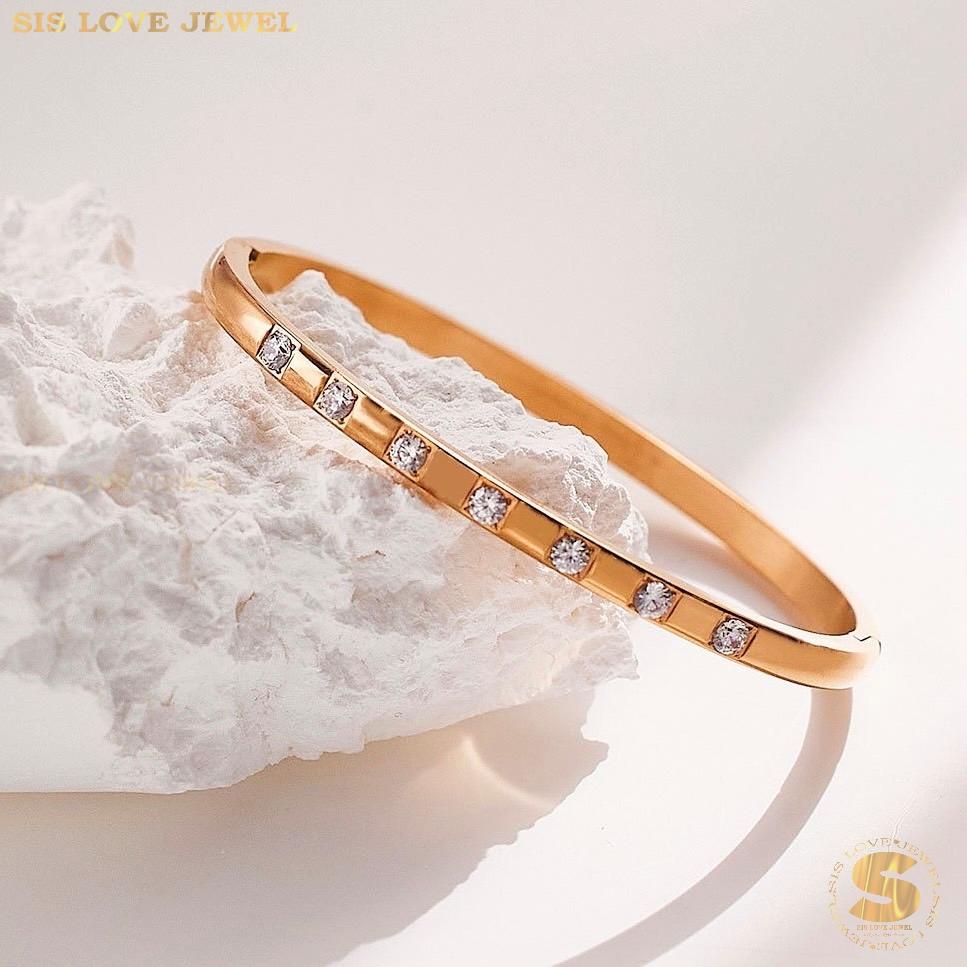 Rose Gold Half Row Zirconia Oval Bangle H023 Rose Gold