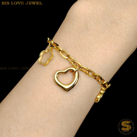 Love & Flower Charm Chain Bracelet B173