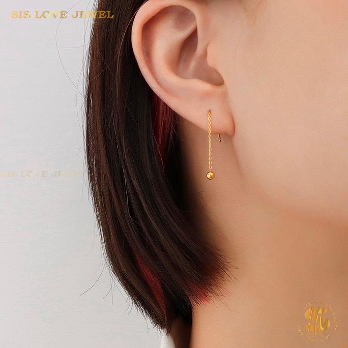 Dainty Gold Plated Bar & Ball Earrings S043