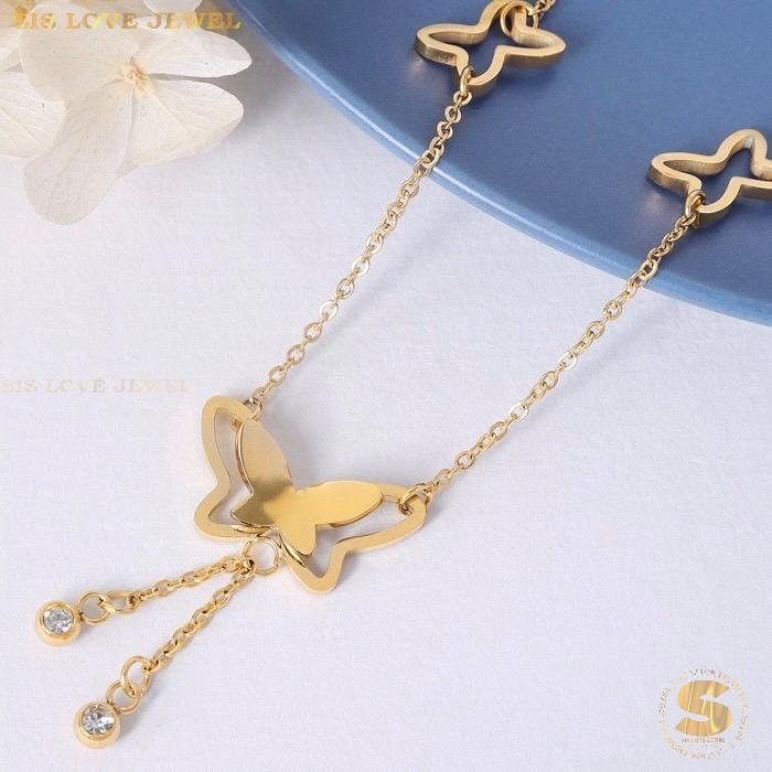Triple Butterfly Charm Gold Plated Anklet A024