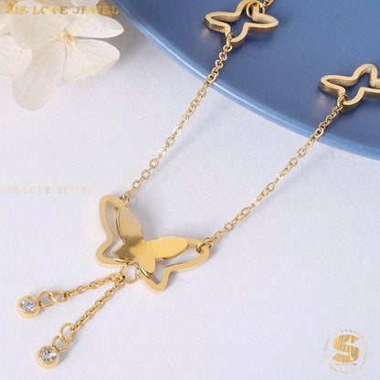 Triple Butterfly Charm Gold Plated Anklet A024