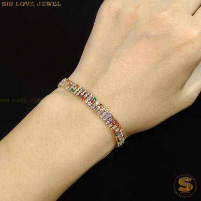 Colorful Cubic Zirconia 3-Layer BraceletB146 Colorful