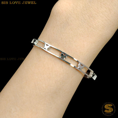 Silver Color Butterfly Oval Bangle H139