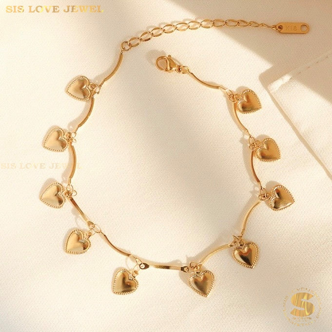 Titanium Steel 18K Gold Plated Heart Loket Gelang Kaki Rantai Kaki Wanita Gelang Kaki Barang Kemas A017