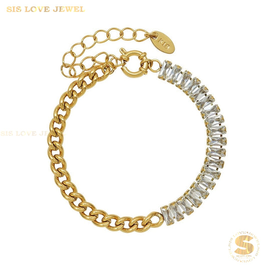 Half Row Zirconia Chain Bracelet B040