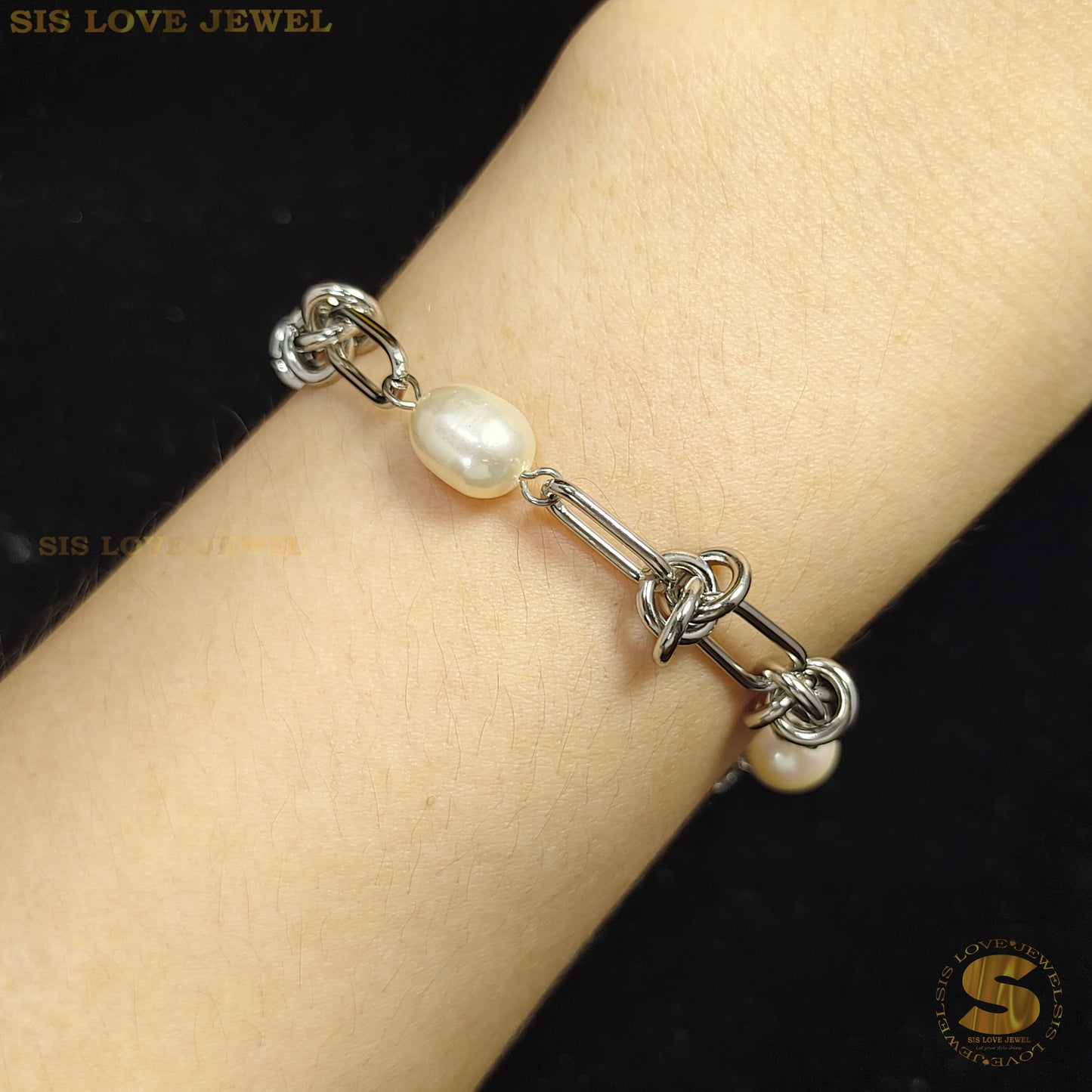 Natural Fresh Water Peal Silver Color Bracelet B045