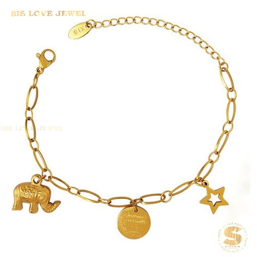 Elephant Star Round Tag Bracelet B050