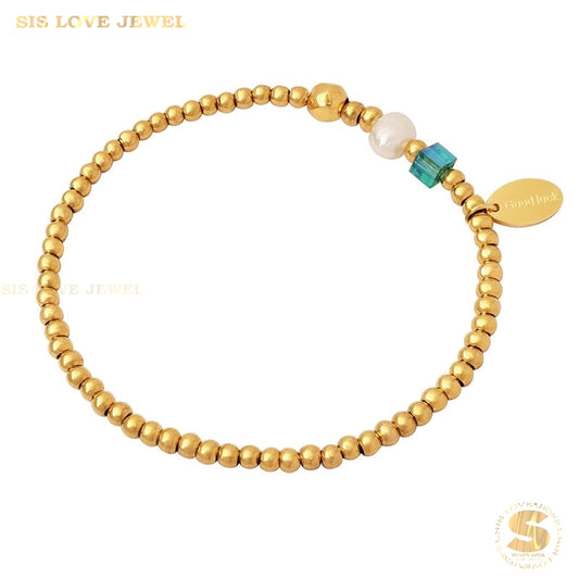 Boba Bead Pearl Crystal Bracelet B067