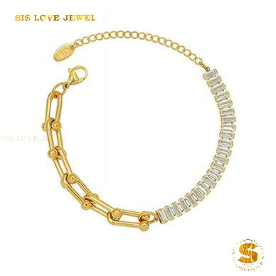 Half Zirconia Chain Bracelet B137