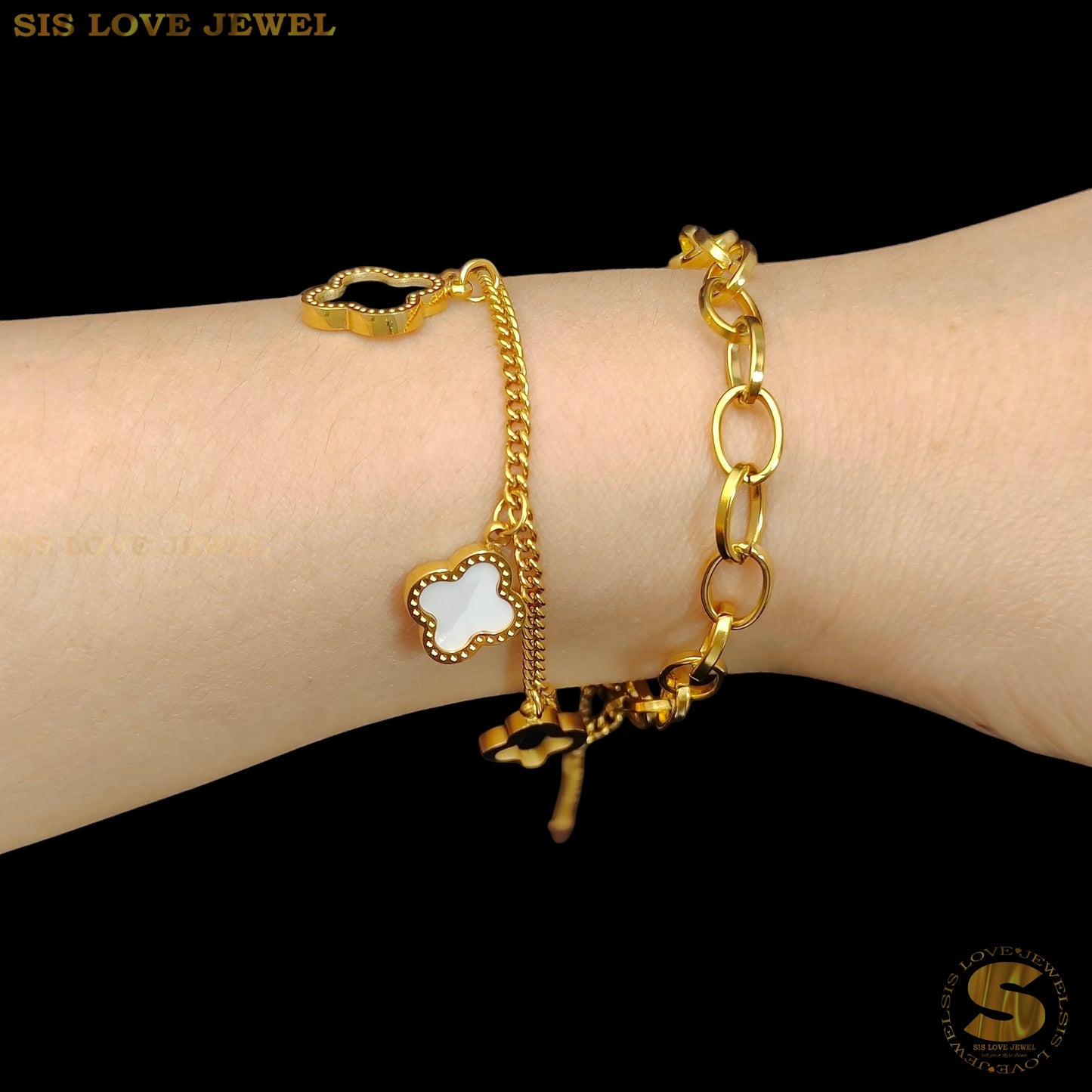 Double Layers Clover Bracelet B196