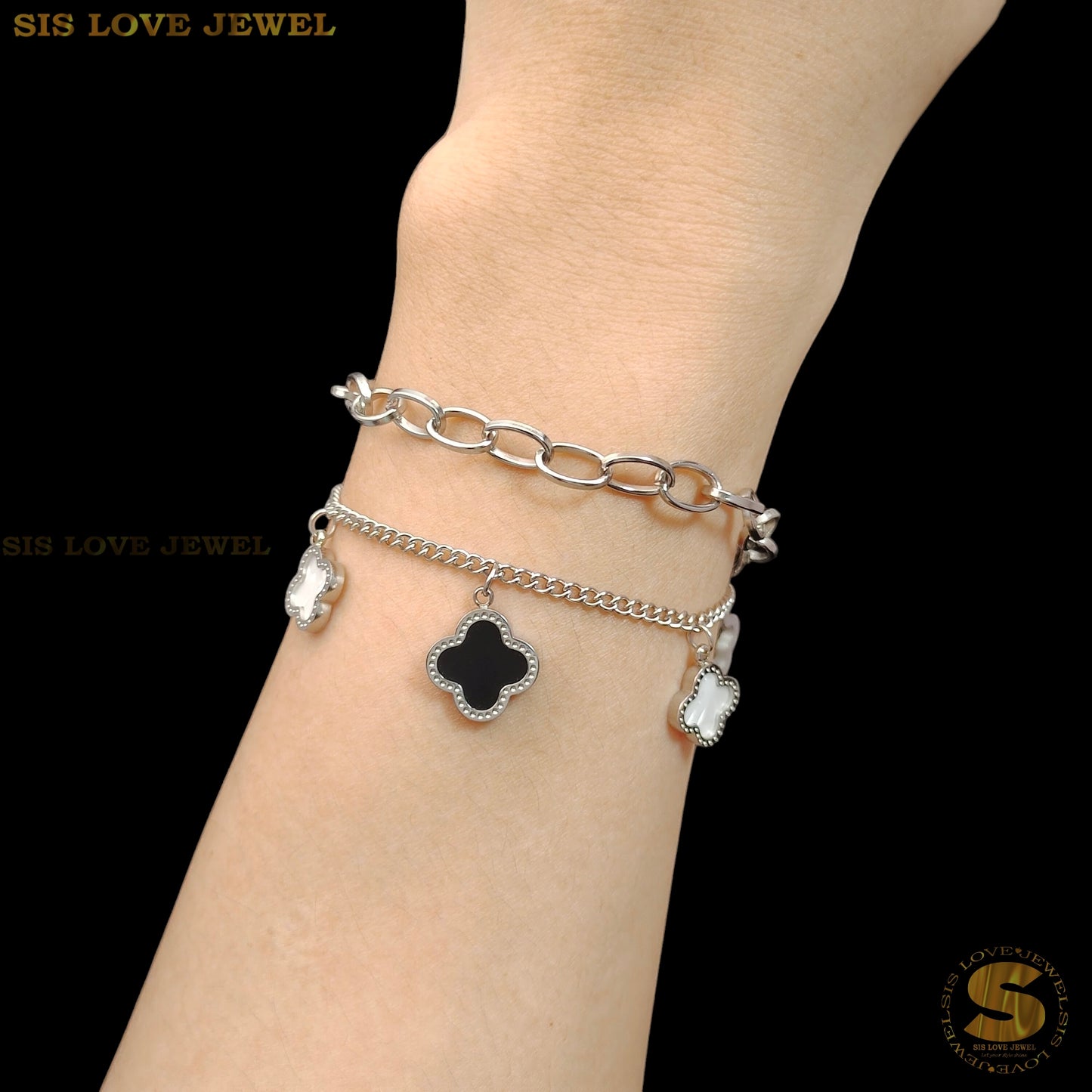 Double Layers Clover Bracelet B196