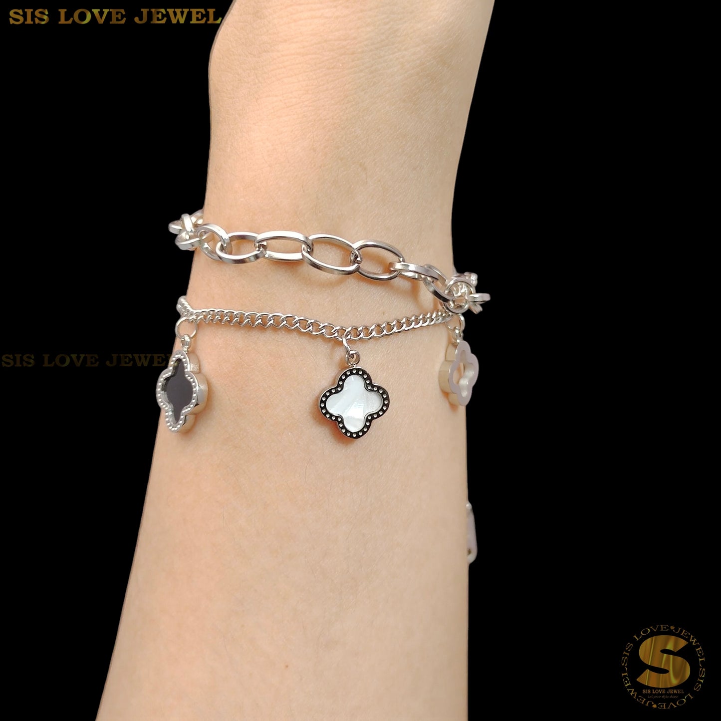 Double Layers Clover Bracelet B196