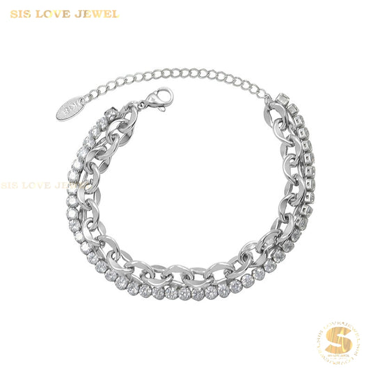 2-Layer Silver Cubic Zirconia Bracelet B204