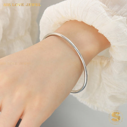 Modern Silver Plain Round Bangle H001 Silver