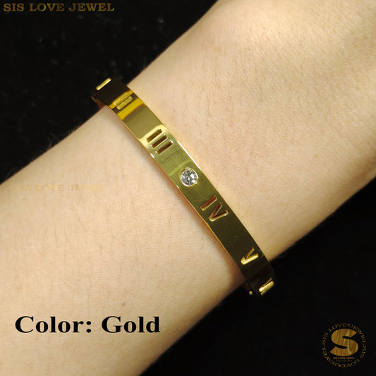 Simple Roman Oval Bangle (Gold / Silver) H013