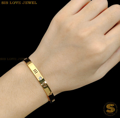 Simple Roman Oval Bangle (Gold / Silver) H013