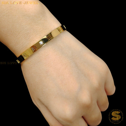 Simple Roman Oval Bangle (Gold / Silver) H013