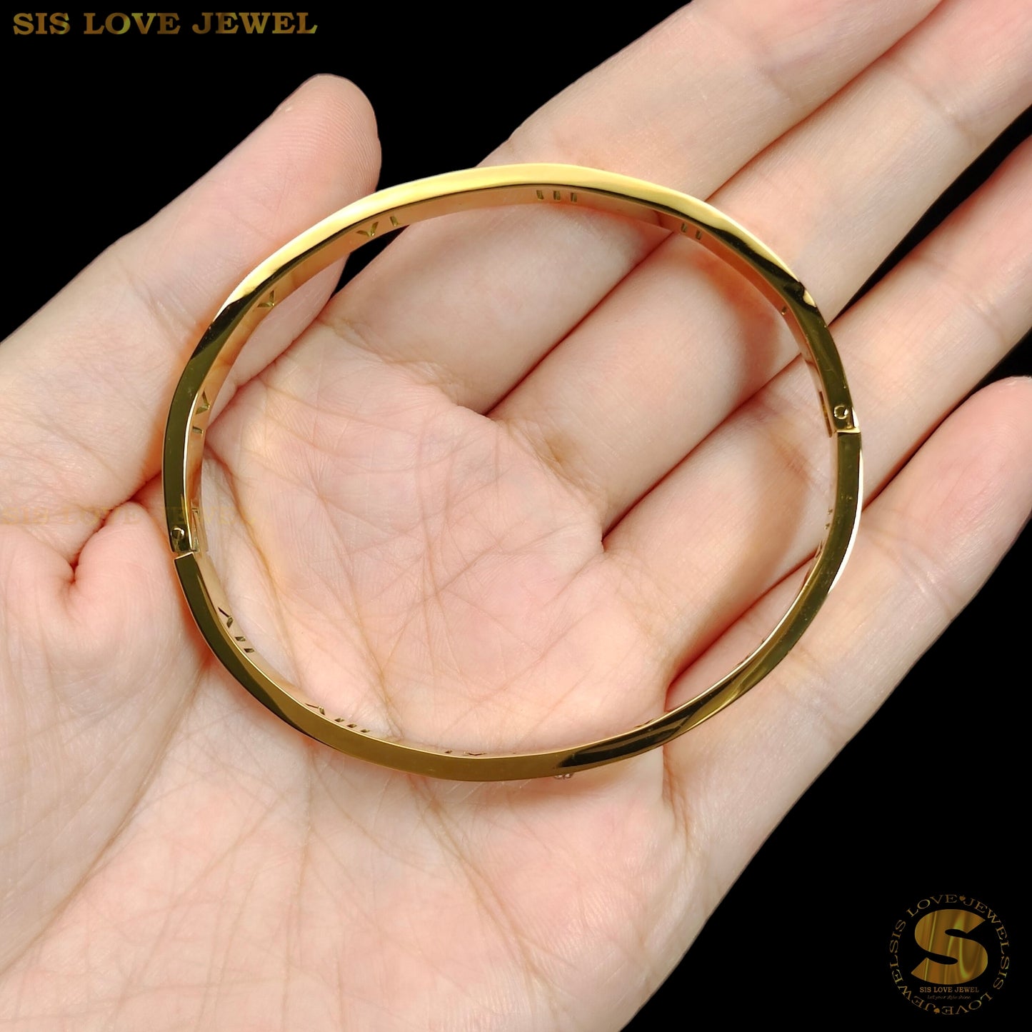 Simple Roman Oval Bangle (Gold / Silver) H013