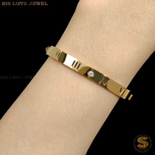 Simple Roman Oval Bangle (Gold / Silver) H013