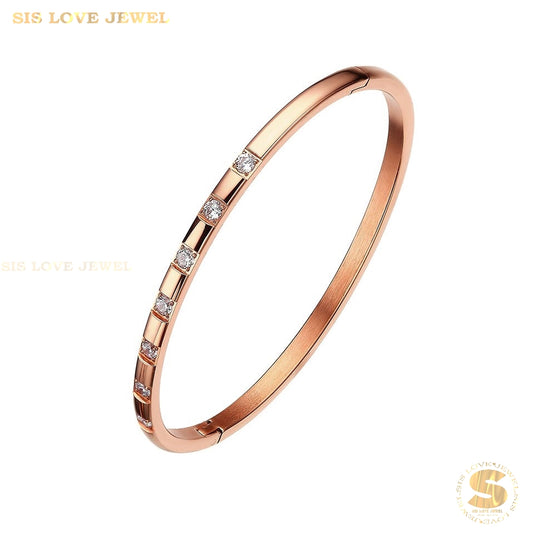 Rose Gold Half Row Zirconia Oval Bangle H023 Rose Gold
