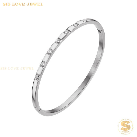 Silver Half Row Zirconia Oval Bangle H023 Silver