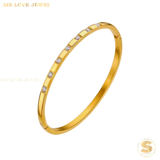 Half Row Zirconia Bangle H023 Gold